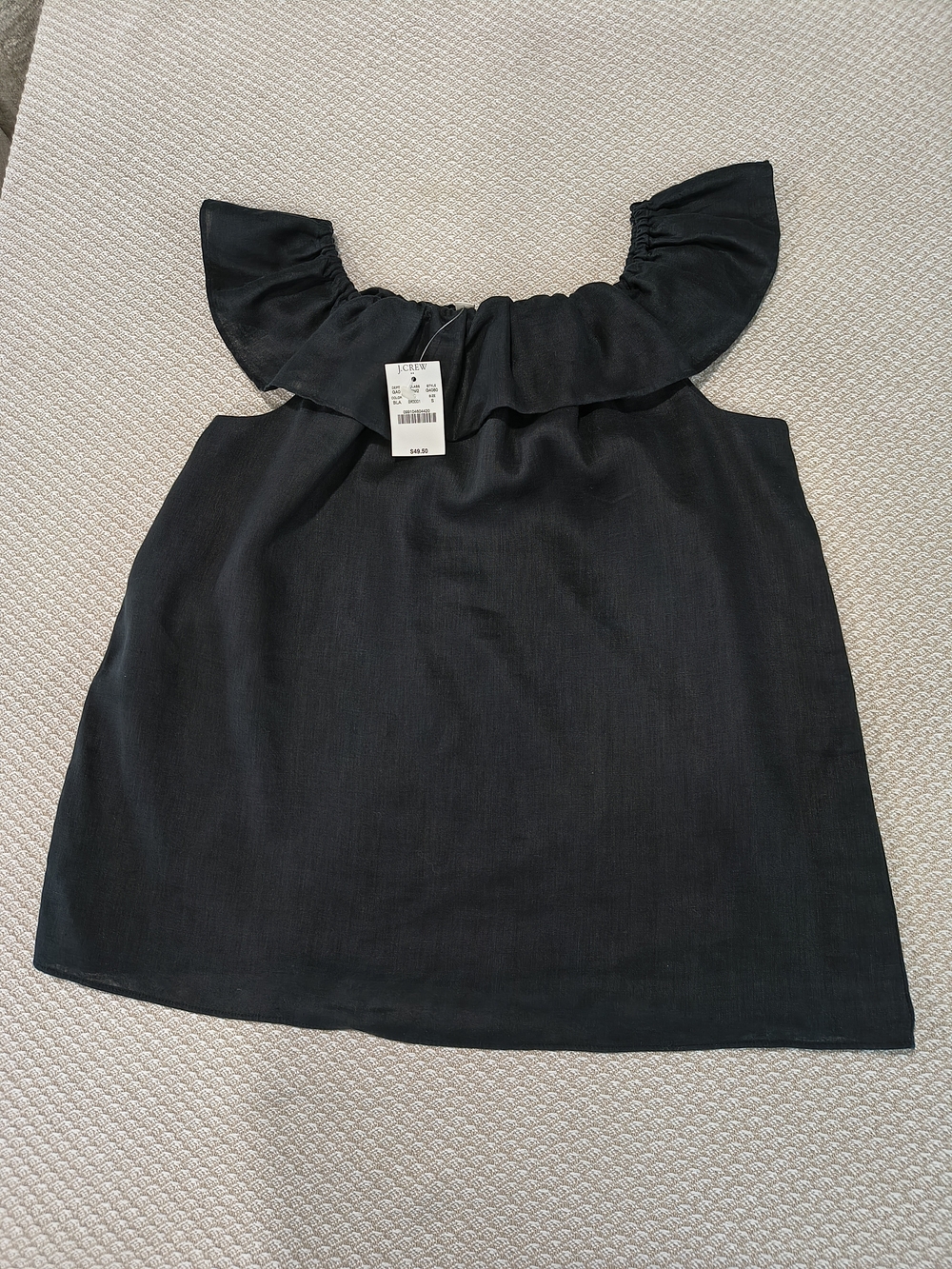 NWT J. Crew Black Ruffle Off-Shoulder 100% Linen Women's Top